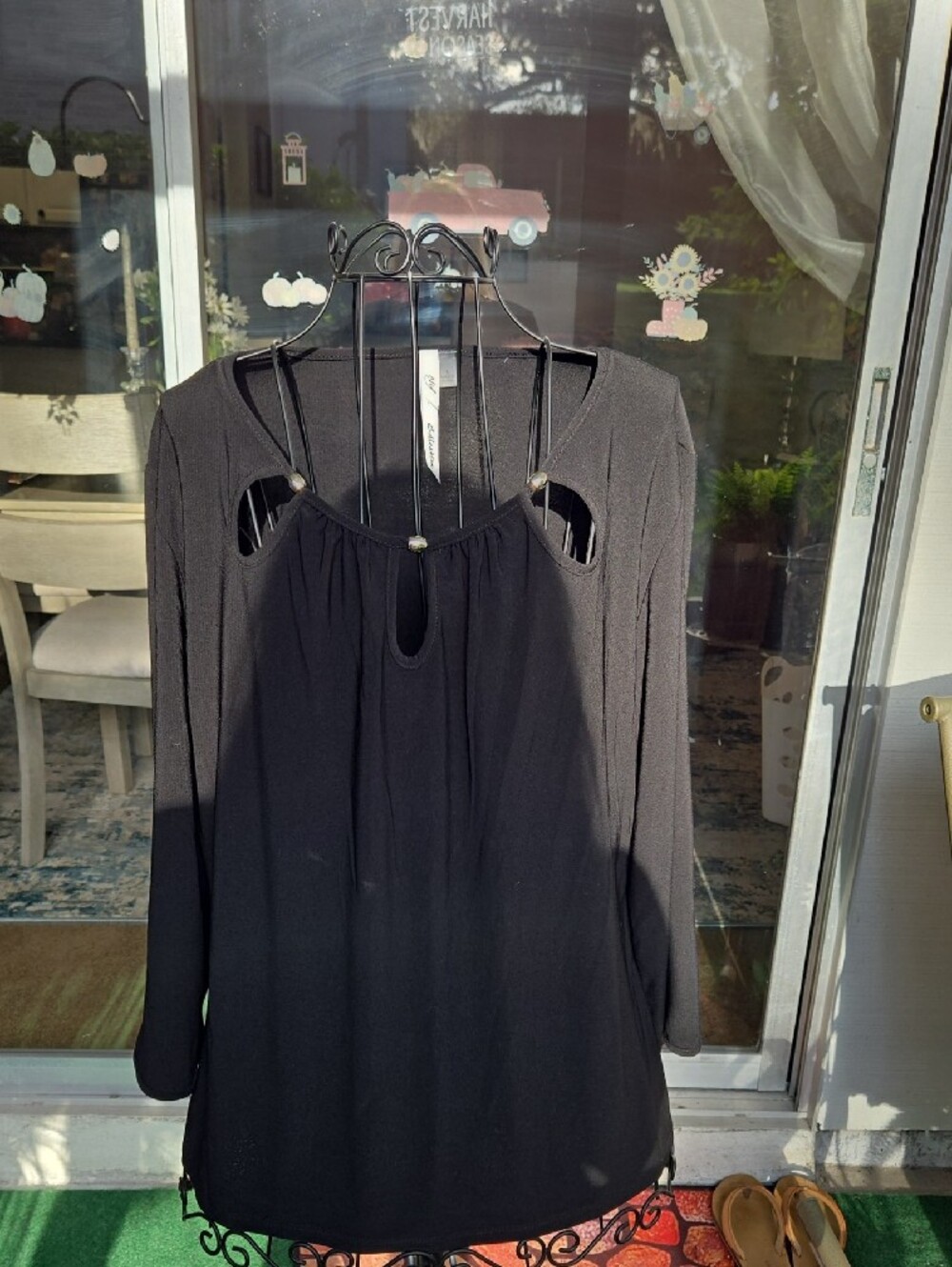 NY Collection Black Long Sleeve Cutout Dress